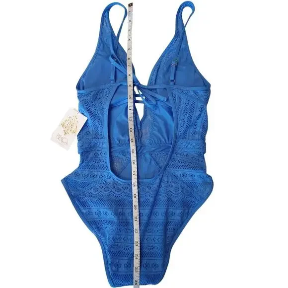Color Play Plunge One Piece Swimsuit Color Corn Flower Size Medium NWT - Picture 6 of 9